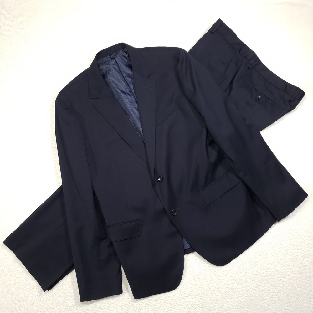 Bonobos2-Piece Suit Men 46R 40 Waist Navy Blue Wool  Stretch 2-Button Flat Front